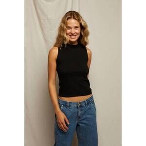 NEW PERFECTWHITETEE phoebe slub jersey mock neck tank top in black